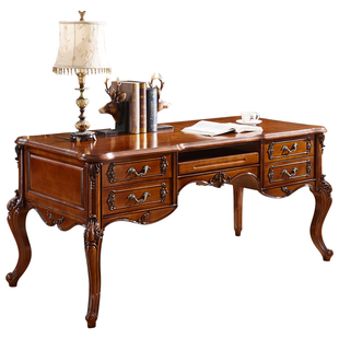 欧式书桌美式奢华别墅书房电脑桌写字台办公桌学习桌实木雕花书桌