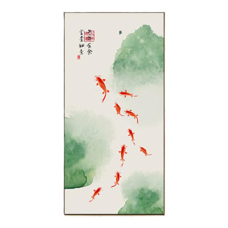 玄关装饰画新中式入户门厅九鱼图挂画走廊过道楼梯竖版墙画寓意好