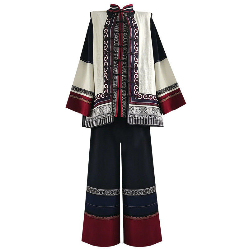 凉山彝族绣花棉麻男士全套服装