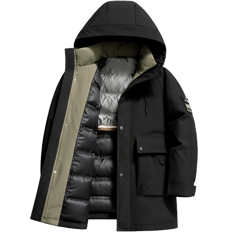 雪中飞时尚连帽多口袋中长羽绒服