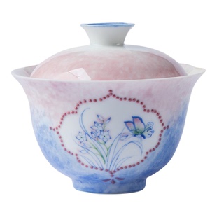 植述高档手绘开窗蝶恋花陶瓷二才盖碗精致高颜值沏茶碗单个泡茶碗