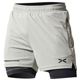 维特客假两件美式高弹运动裤男健身跑步速干三分训练短裤套装5222