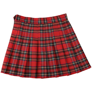 美式校园百褶裙女夏格子半身裙春秋高腰a字显瘦学院风红色短裙裤