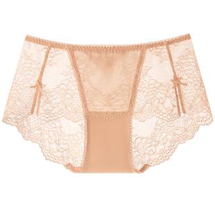 曼妮芬性感蕾丝内裤女士高颜值中腰三角裤法式浪漫纯棉裆底裤