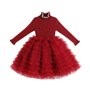 女童红色连衣裙冬装2026新款儿童公主裙冬季新年装女孩过年拜年服