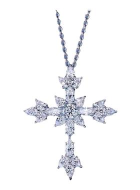 进口D色莫桑石冰花十字架项链