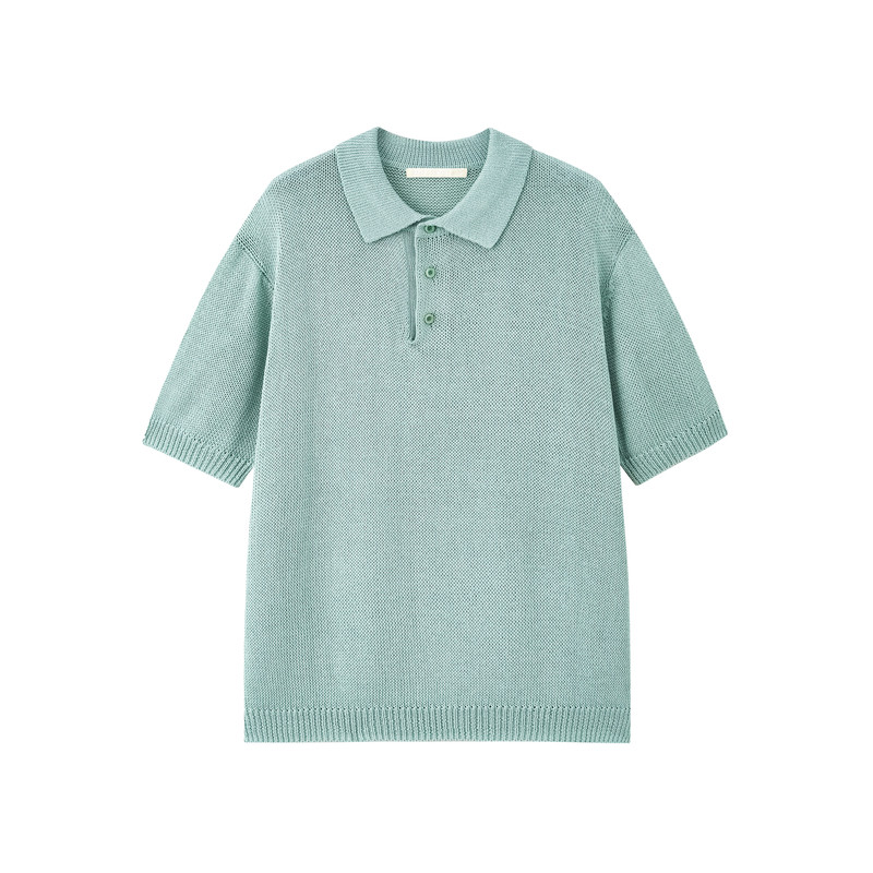 Gear company 青竹色亚麻天丝混纺短袖polo衫夏季宽松针织半袖T恤