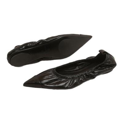 BLOCCO5尖头褶皱软皮浅口单鞋女