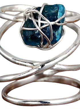 女纯银戒指天然原石磷灰石戒指