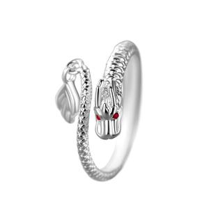 990纯银戒指女轻奢古风神龙摆尾活口指环复古个性国潮冷淡风男款