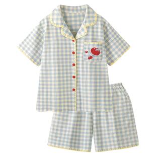 『海盐番茄』2026新款甜美凉感纯棉睡衣女款夏宽松格纹家居服套装