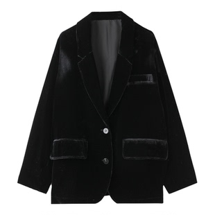 PENNYPENG 鎏金岁月 极简风优雅高级质感丝绒桑蚕丝舒适西装外套