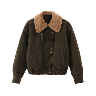 Jicouture3M新雪丽棉毛领棉服外套女冬季保暖巴恩风夹克翻领上衣