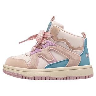 马骑顿童鞋女童板鞋冬季新款高帮皮面保暖棉鞋休闲儿童运动鞋女孩