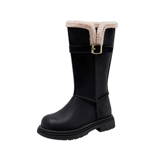 芭比童鞋女童靴子2025新款冬季加绒加厚棉靴中大童皮靴儿童长筒靴