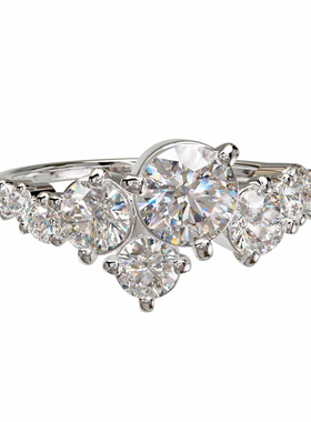 壹钻珠宝18K金圆形宝石群镶戒指