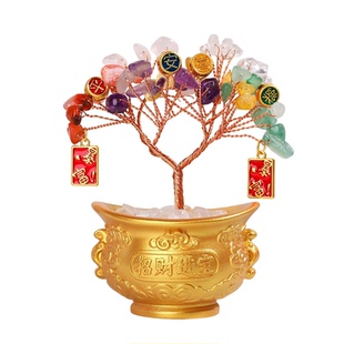 创意大力发财盲盒水晶发财树财神摆件办公室工位好运桌面车载装饰