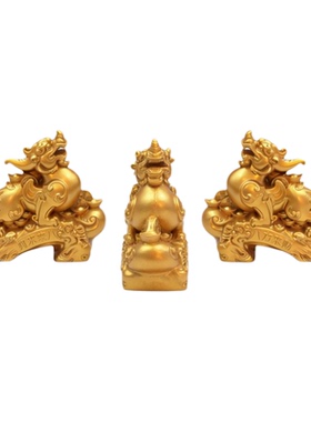 中式金色合金麒麟招财摆件