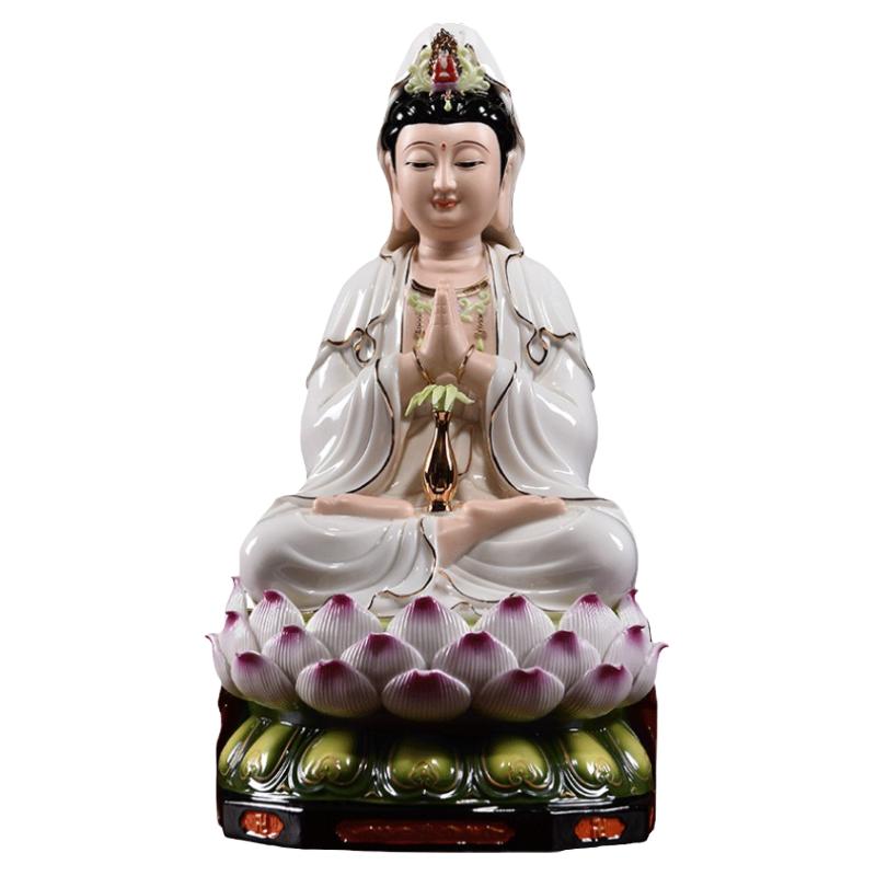 戴玉堂陶瓷彩绘南海观世音菩萨家用客厅供奉佛像摆件合十合掌观音