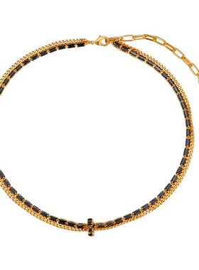 独特金色双层黑色项链女