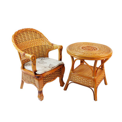 天然真藤手工编织中式田园靠背椅