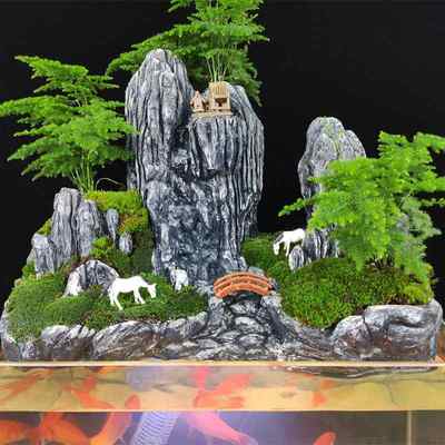 生态鱼缸造景套餐假山流水桌面装饰小型摆件水草缸真石头成品布景