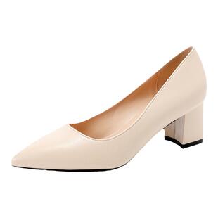 粗跟高跟鞋尖头正装职业黑色久站不累胖脚宽脚女鞋面试大码单鞋43