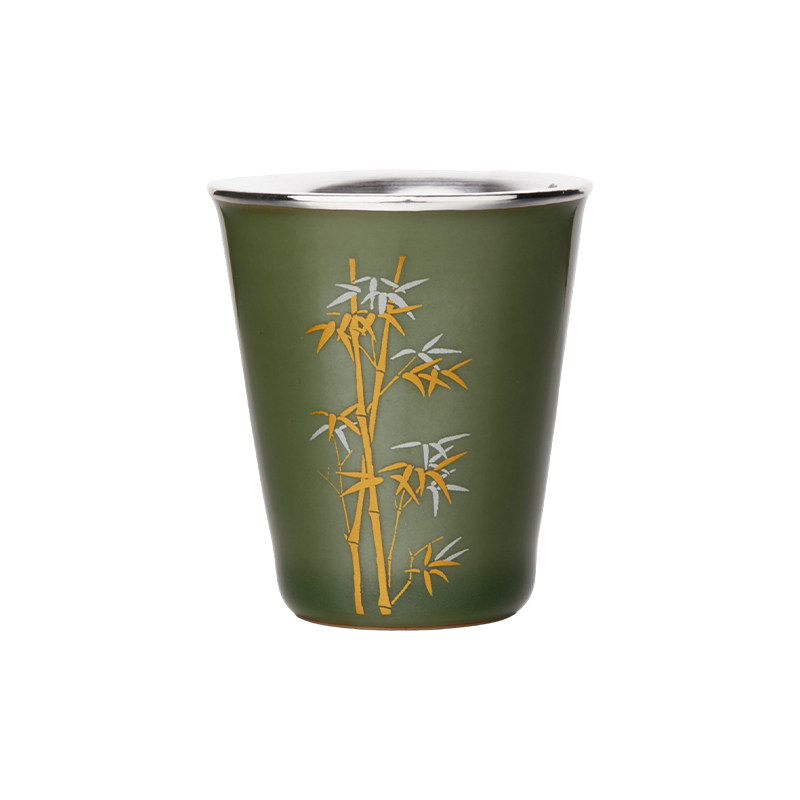 顺钦银楼S990足银青釉四君子茶杯