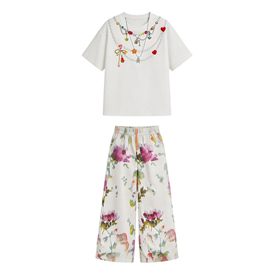 女童夏季多巴胺爱心T恤阔腿套装