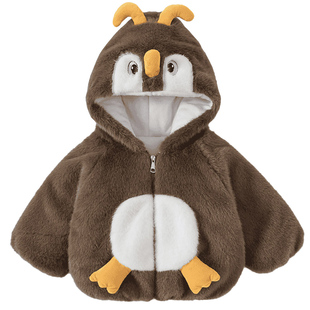 男童冬季加绒加厚毛毛茸茸外套女宝宝棉服婴儿可爱企鹅保暖上衣潮