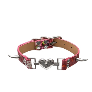 CHEALIMPID/.爱心锁扣格纹铆钉choker项圈y2k辣妹小众朋克颈项链