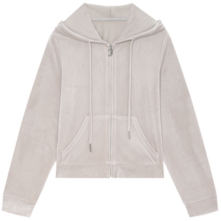 Juicy Couture橘滋【零压弹力丝绒】外套女25年秋冬新款连帽上衣