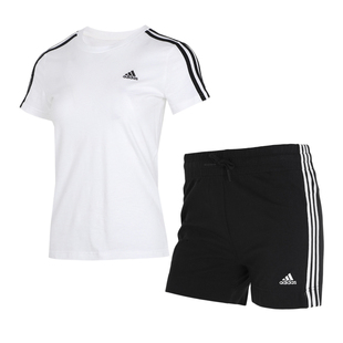 阿迪达斯短袖女装2026夏新款运动套装跑步训练服休闲T恤潮流短裤
