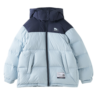 女大童连帽拼色羽绒服2025冬季新款青少年休闲加厚面包服学生外套