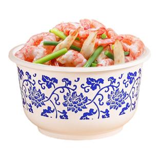 加厚一次性青花瓷碗筷食品级塑料餐具耐高温圆形乔迁户外烧烤专用