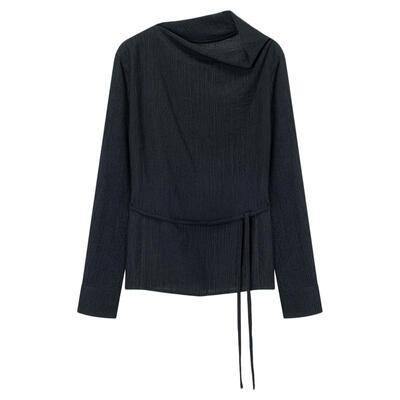 loeuvre绉纱纹理垂褶领衬衫女