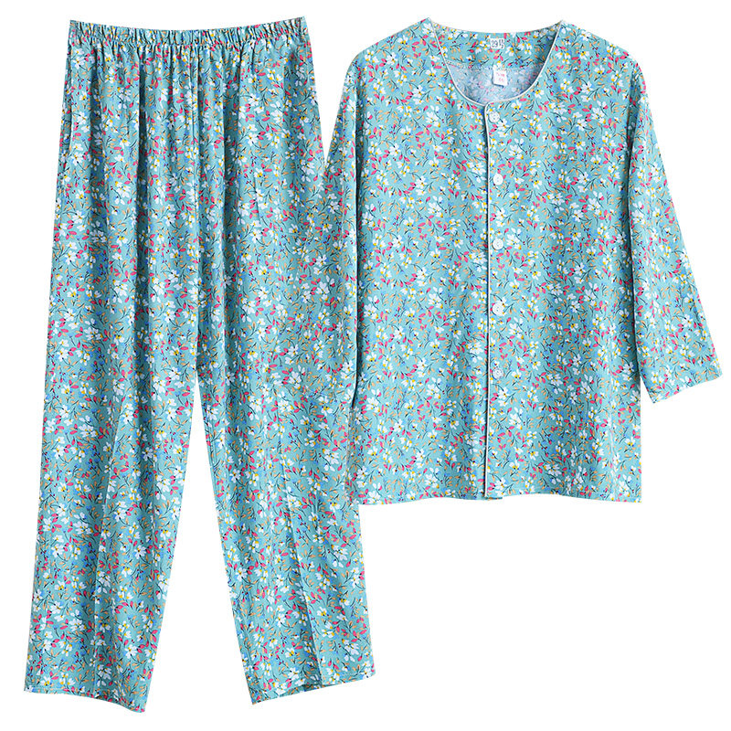 可外穿棉绸睡衣女奶奶夏天棉绸套装老年人妈妈扣子开衫薄款家居服