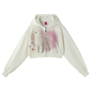 FTT FlyTheTruth『甜心小匪』 小羊耳朵白色卫衣短外套女连帽开衫