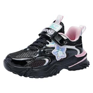 巴布豆女童运动鞋夏季新款透气网鞋儿童单网鞋中大童女孩黑色鞋子