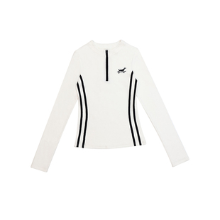 哟酷酷（禁止焦绿）春季时尚撞色立领上衣女修身显瘦V领T恤打底衫