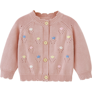 Aengbay女童开衫春秋小外套小月龄宝宝内搭针织上衣婴儿毛衣春款