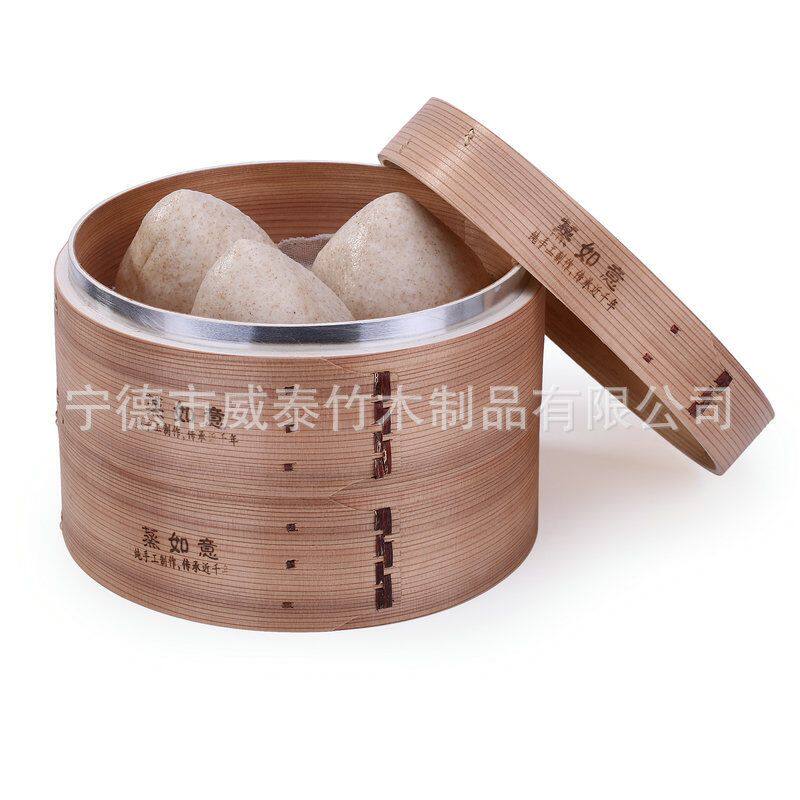 供应加高铝边柳杉蒸笼木质厂家加深小笼包竹笼笼屉竹制圆形