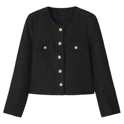 小香风黑色粗花呢短款夹克外套