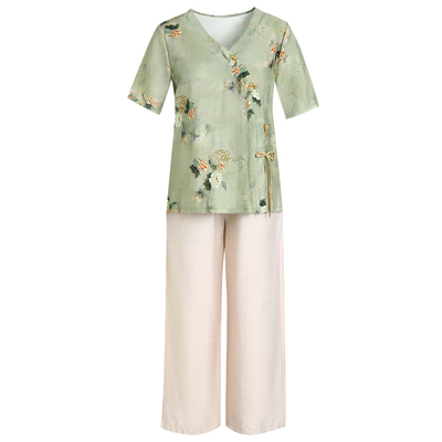 妈妈套装棉麻短袖上衣时尚