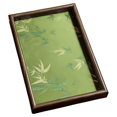 中式竹叶光影托盘客厅桌面杂物收纳木质置物盘复古高级感文玩茶盘