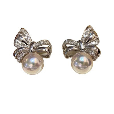 蝴蝶结珍珠耳钉s925银耳环小众