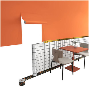 餐饮店专用橙色墙纸店铺装修墙裙贴纸自粘商用墙贴墙面装饰遮丑贴