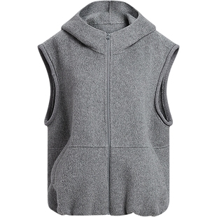 [100%绵羊毛]KBNE灰色羊毛连帽双面呢马甲女2025冬季新款无袖外搭