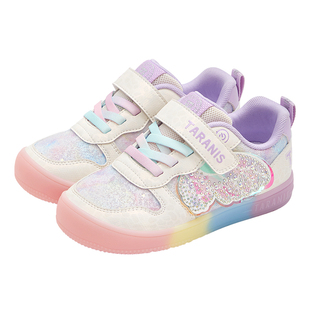 泰兰尼斯童鞋春秋新款儿童闪灯鞋子小女孩运动鞋女童发光板鞋高帮