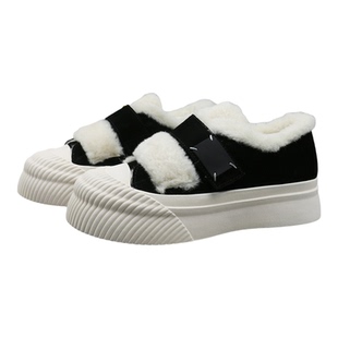 外贸俄罗斯订单反绒牛皮+羊毛混纺时尚面包棉靴加绒加厚棉鞋女鞋